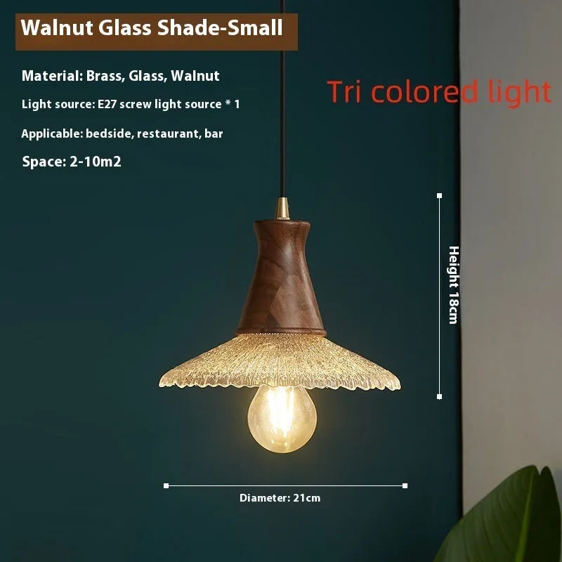 Retro brass and glass chandelier with solid wood body in three size options