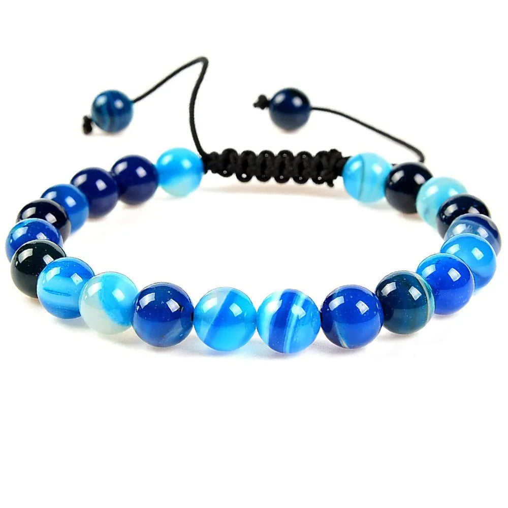 Women's hand-woven flat knot braided healing bracelet with colourful gemstone beads