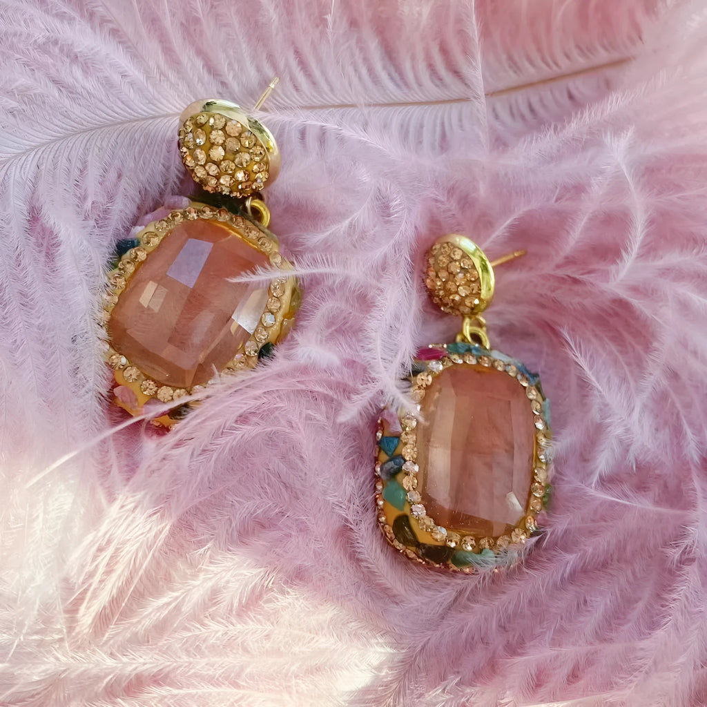 Geometric alloy earrings with electroplated finish and row drilling detail for women