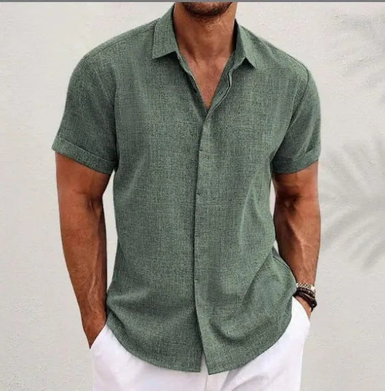 Men's light grey cotton blend cardigan with long sleeves shown on a hanger.