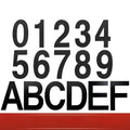 Black stainless steel self-adhesive house numbers and letters, each 7.5cm tall, for external mounting.