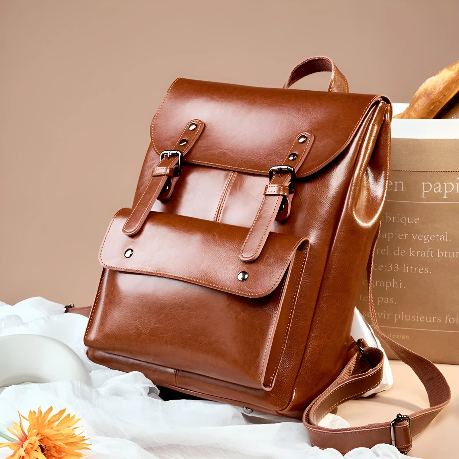 Genuine leather women's computer backpack in black, brown, or coffee brown colours.