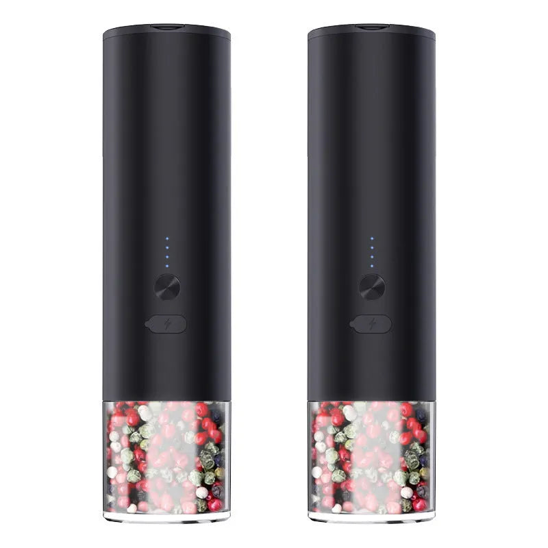 USB rechargeable electric salt and pepper grinder set with clear glass jar and stainless steel top