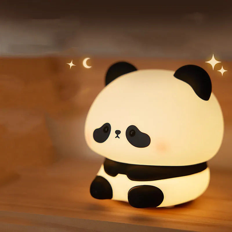 Panda-shaped silicone night light for kids with USB charging cable