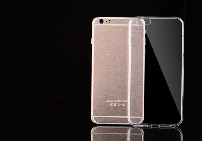 Transparent TPU soft shell mobile phone case for Apple iPhone models on a white background