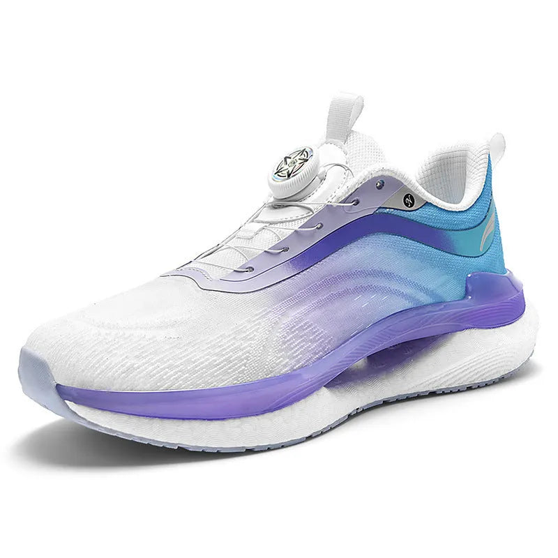 Men's high-top breathable sneakers in cotton candy colour with mesh upper and buckle fastening.