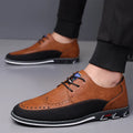 Men's leather slip-on casual shoes in black, gray, khaki and orange colours with low-top design