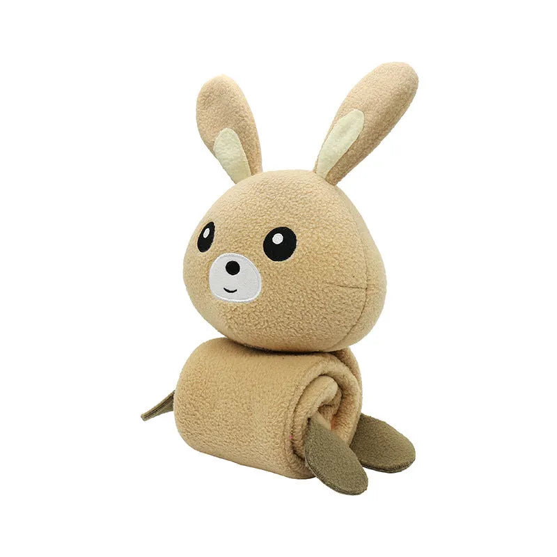 Fleece rabbit plush dog toy with food compartments and sound-making function