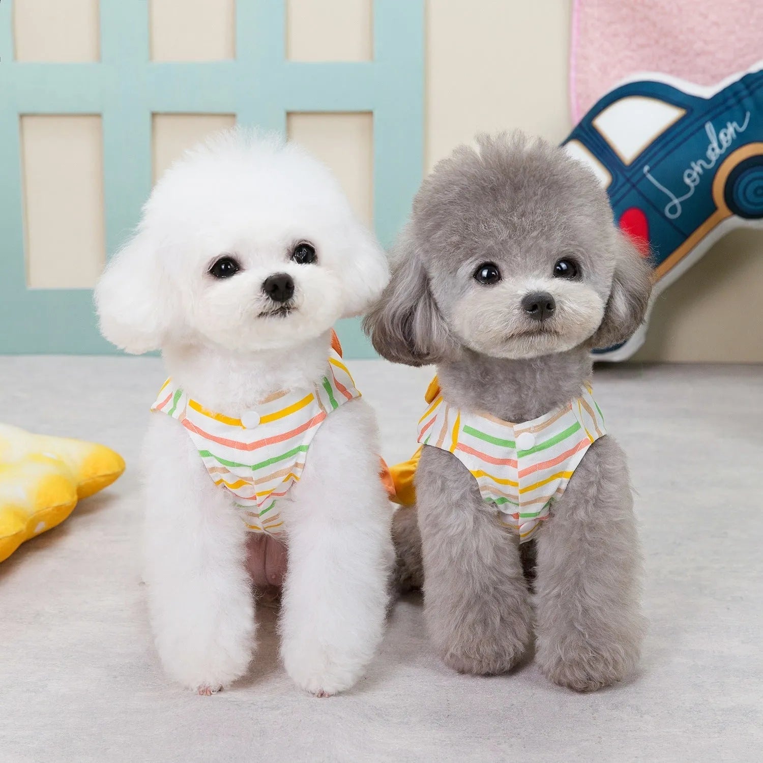 Orange and yellow striped patchwork cotton skirt for dogs in casual style