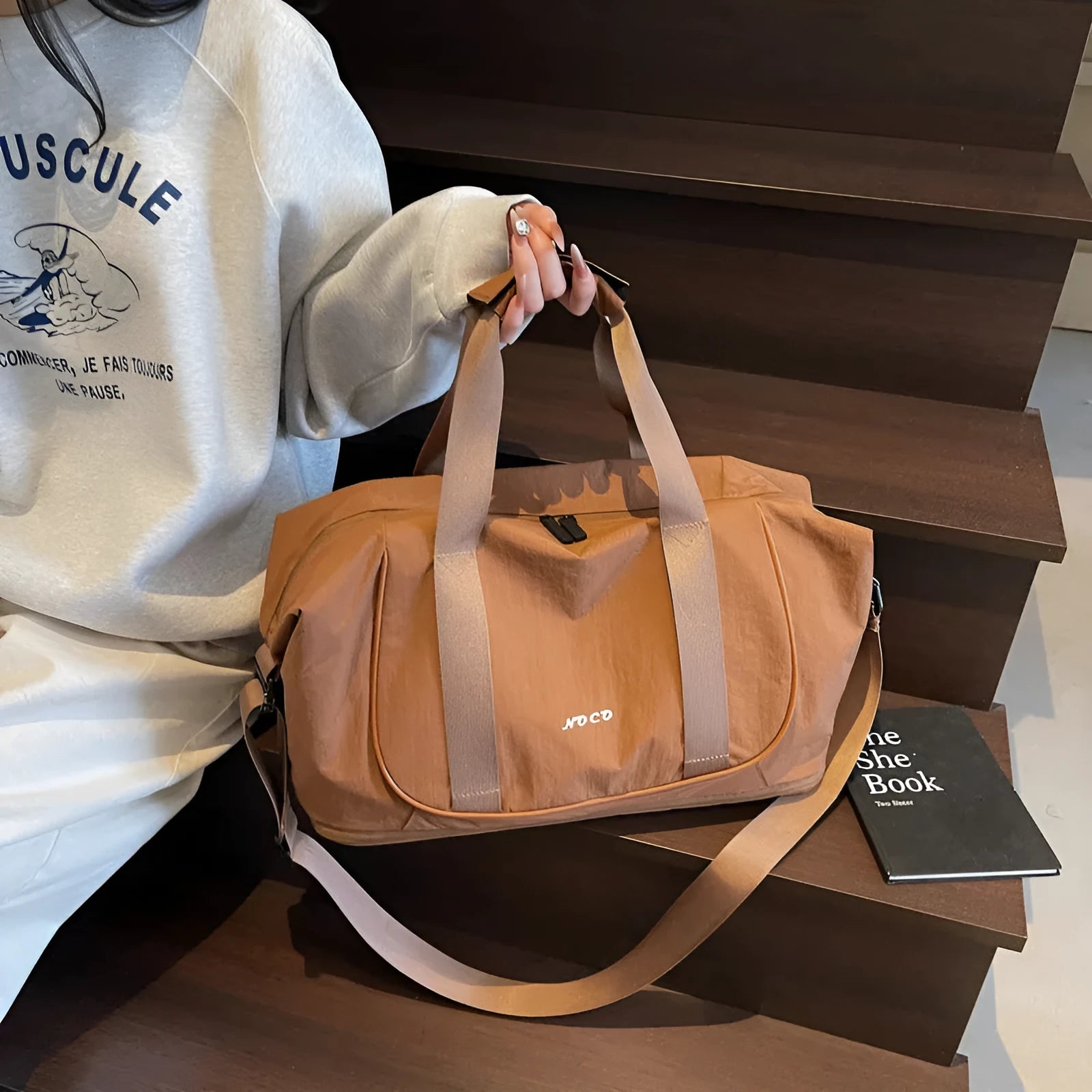 Oxford cloth one shoulder crossbody bag in milky white colour with adjustable strap