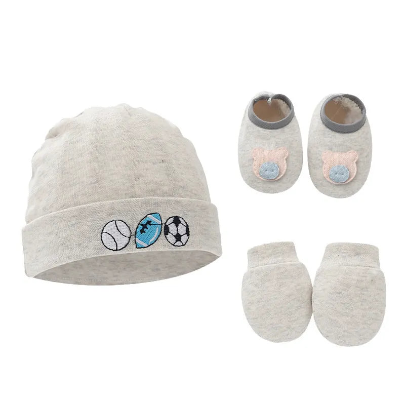 Baby cotton gloves and foot cover set with a pullover cap in multiple colour options