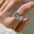 Geometric open design zircon ring in silver-plated metal with retro styling