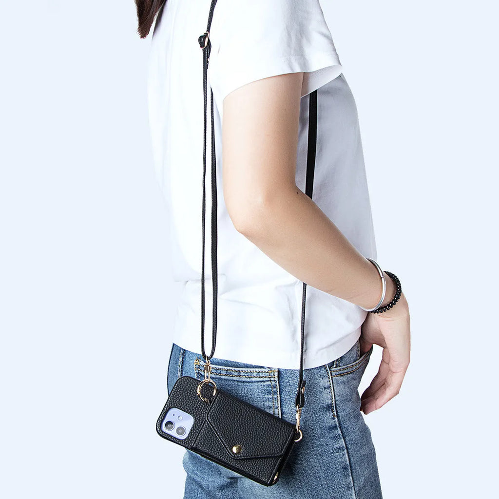 Wallet style mobile phone case with bracket in black imitation leather for iPhone 14 Pro Max