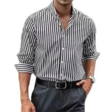 Men's loose fit striped cardigan shirt in multiple colour options with button front and long sleeves