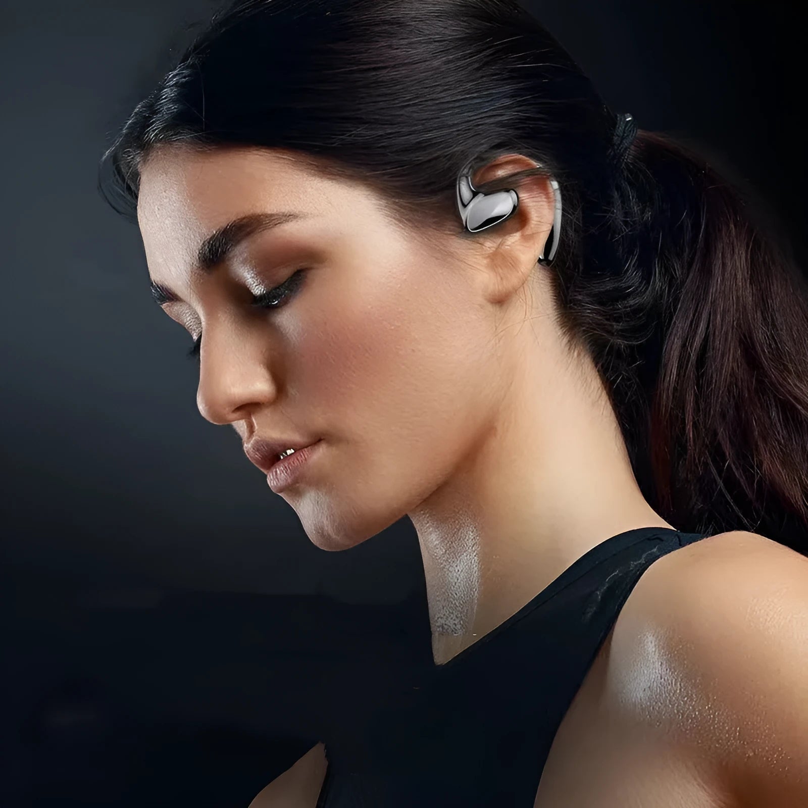 S900 TWS sports bone conduction earphone in black with charging compartment and power display