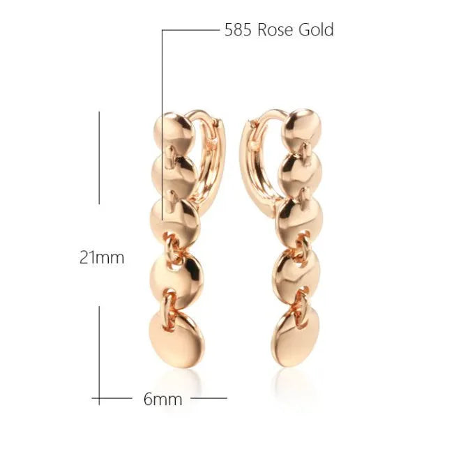 Retro gold long circle earrings with woven copper design