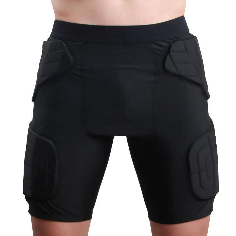 Black anti-collision sports pants with waist padding for basketball and rugby, adult size
