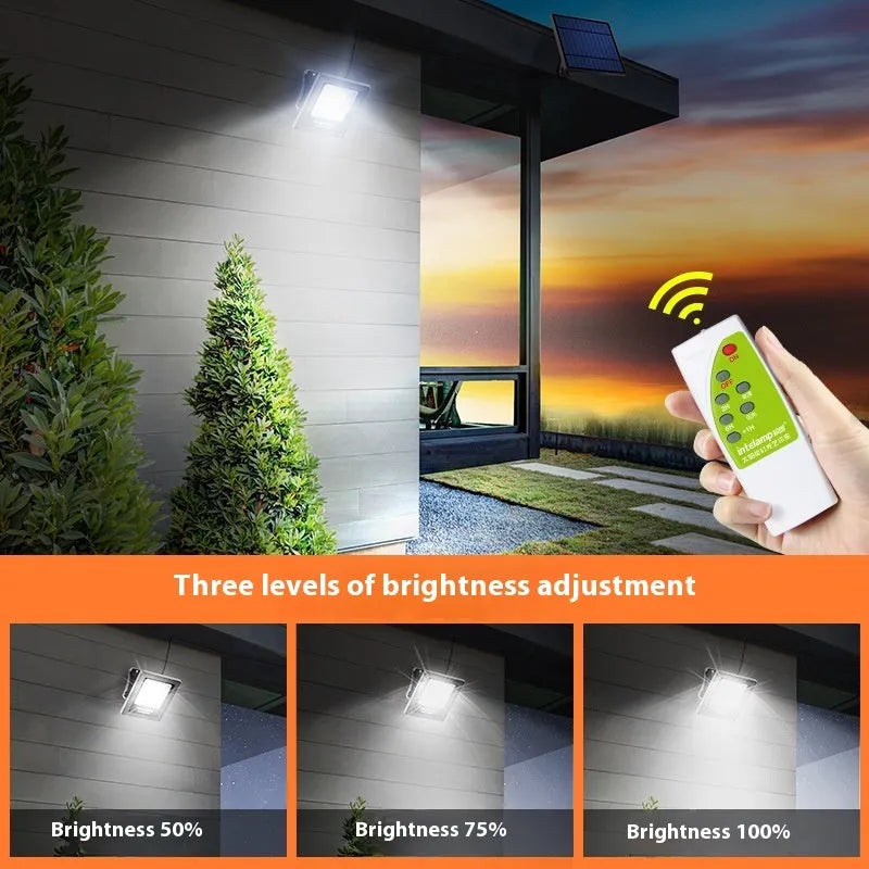 Outdoor solar LED light with three brightness options for courtyard or garden illumination