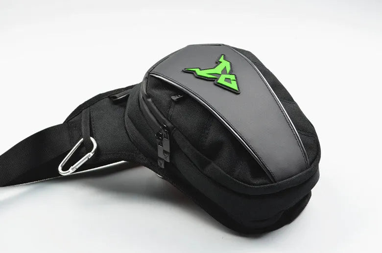 Motorcycle leg bag in 1200D Oxford cloth shown in one of four colours: red, blue, green, or grey
