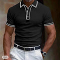 Men's loose fit stripe pattern summer T-shirt on hanger showing short sleeves and casual design