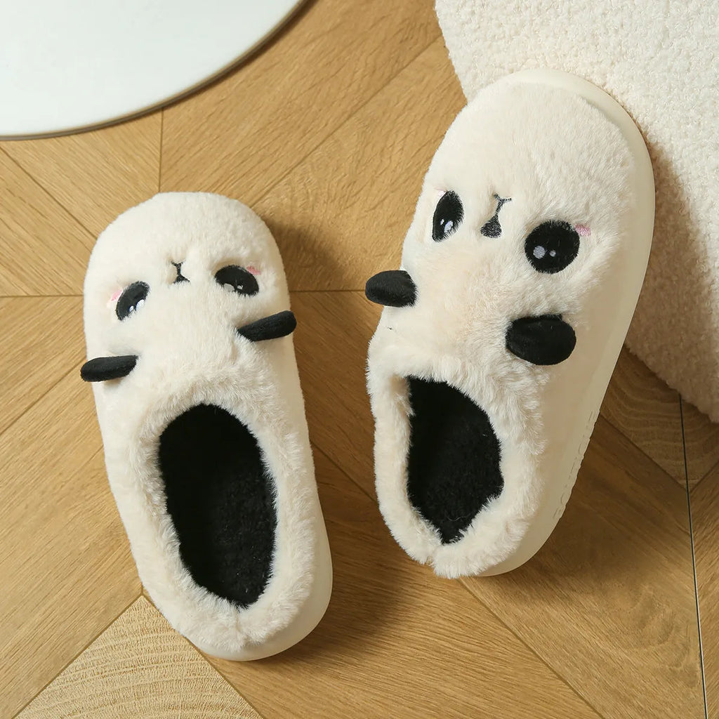 Panda cotton and linen toe ring slippers with PVC soles in adult sizes