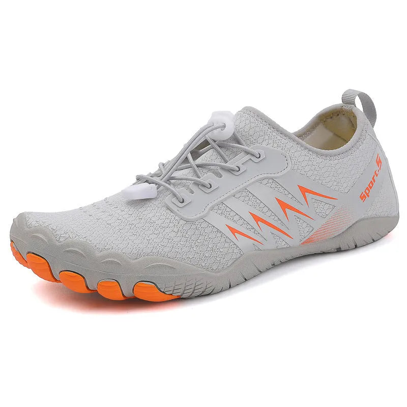 Low-top river tracing shoes with mesh upper and natural rubber outsole in apricot colour