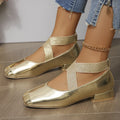 French evening style slip-on pumps with square toe bracket in black, gold, or silver colours