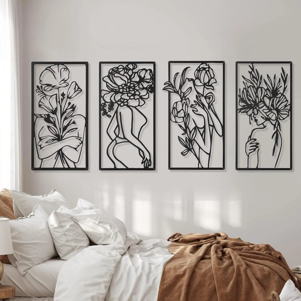 Four-piece iron wall decorative painting set with human body partial design, modern simplicity style, 17 x 10 inches each