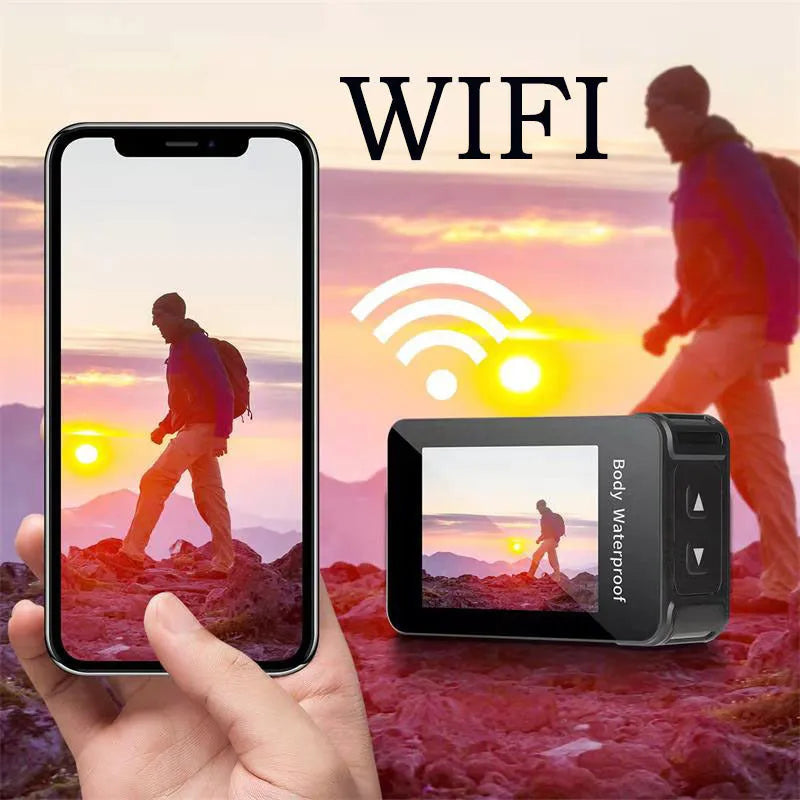 Black outdoor sports camera tachograph with 170° wide-angle lens and touch-screen display