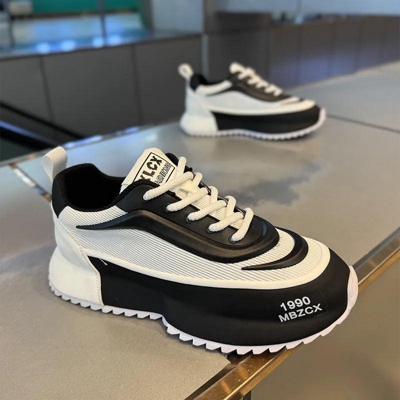 Spring Summer Argan Running Sneaker for teenagers, thick sole, mesh upper, round toe, front lace-up, available in black