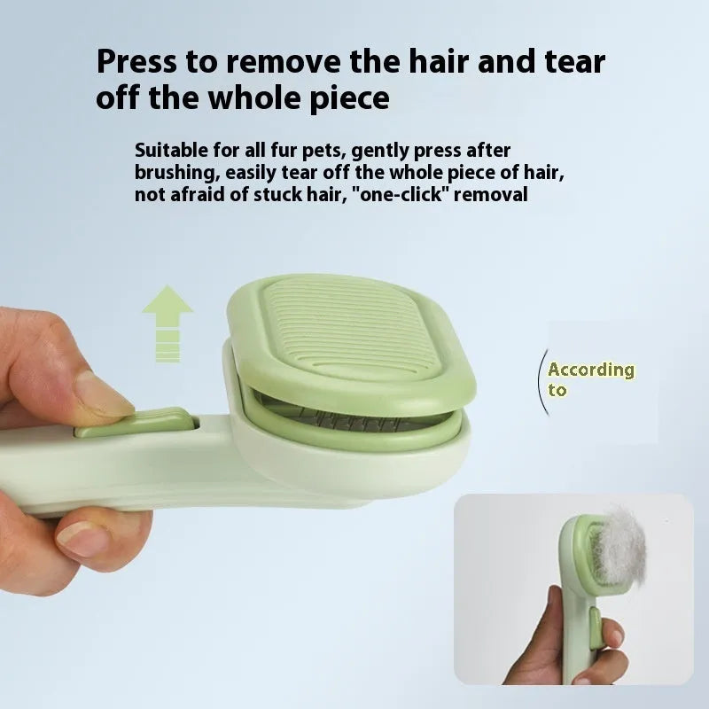 Large light grey pet grooming comb with stainless steel teeth and integrated tools for cat and dog hair removal.