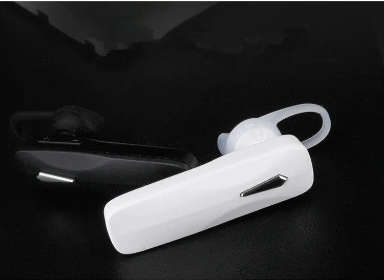 M163 Bluetooth car headset in black and white colour options on a car dashboard