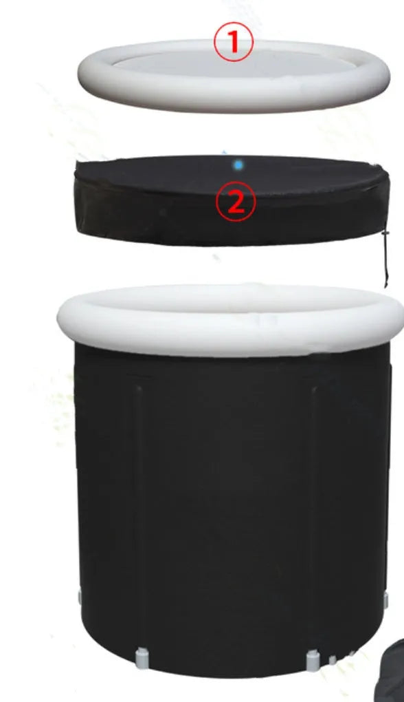 Black inflatable PVC ice bath tub with weather lid for cold therapy
