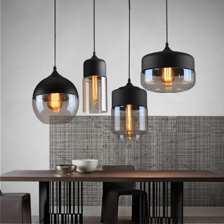 Industrial glass chandelier LED ceiling light with glass lampshade and button switch in American style