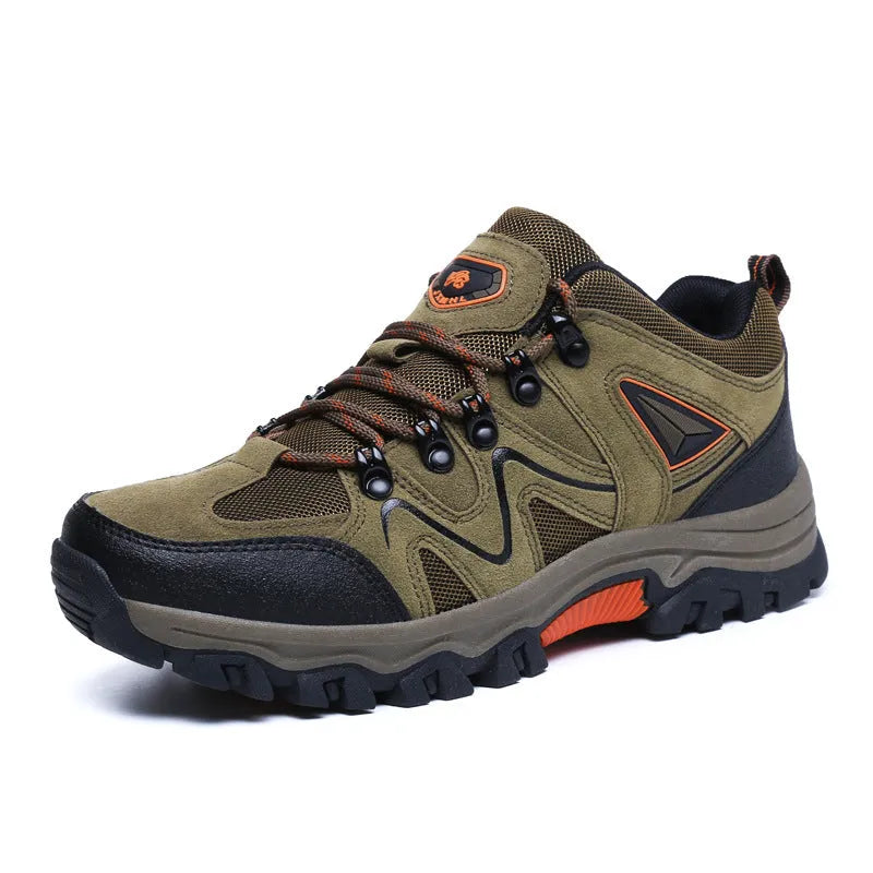 Outdoor sports men's suede low top hiking shoes in army green with rubber sole