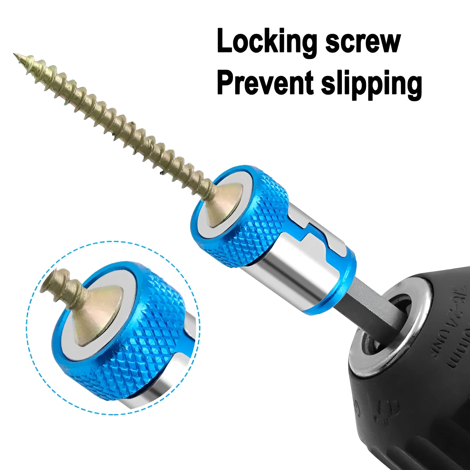 Light blue slotted screwdriver bit with a magnetic ring for metric screws