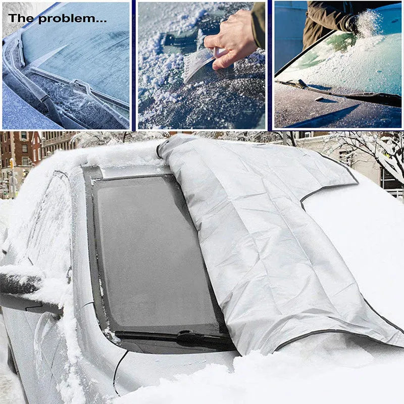 Car snow cover with magnetic strips on front windshield, made of 210D silver coated Oxford cloth