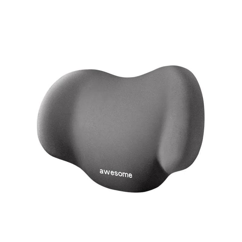 Grey geometric pattern car headrest and lumbar support pillow set made with memory foam and cotton.