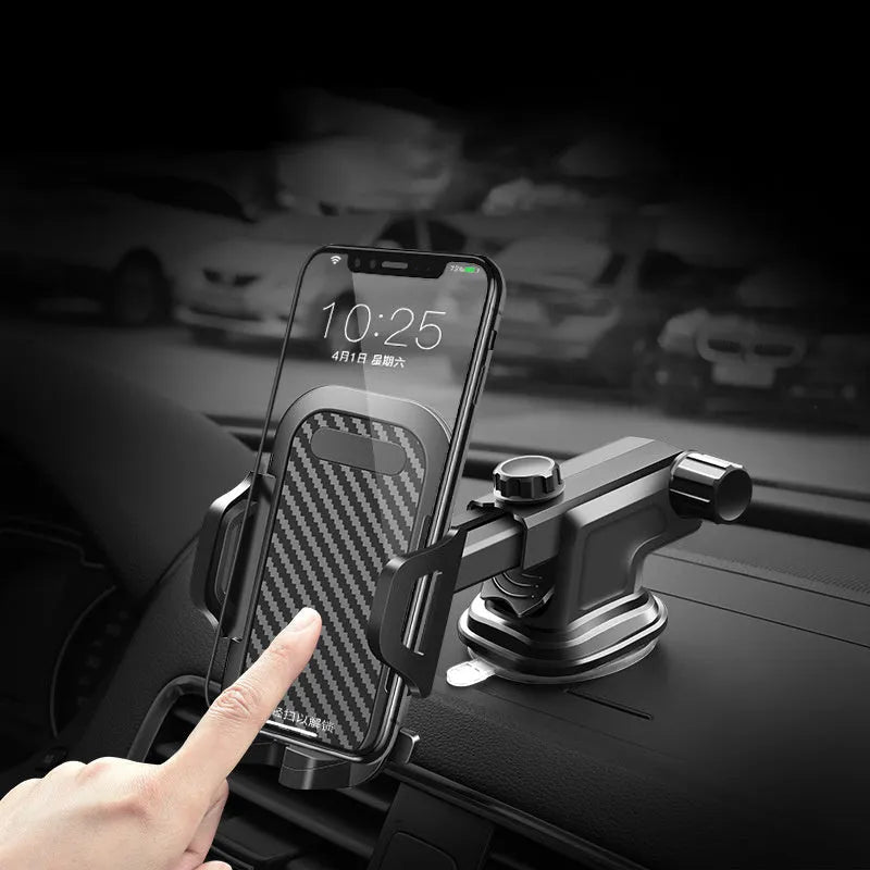 Black universal car phone holder for smartphones between 4 and 7 inches wide