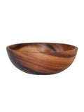 Natural brown wooden bowl with wood grain, overglaze finish, 12x6cm, on a table