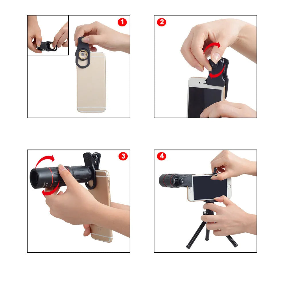 18x mobile telephoto lens with universal clip and flexible aluminium tripod for Samsung smartphone photography