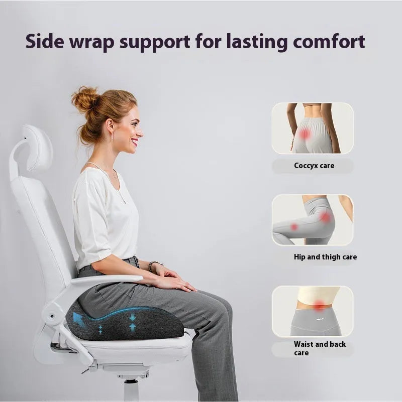 Memory foam office chair cushion in light grey, black, or green solid colour.