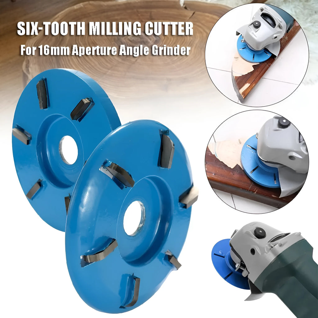 Meterk six-teeth wood carving disc milling cutter for 16mm aperture angle grinder, 90mm diameter