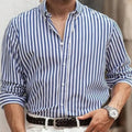 Men's loose fit striped cardigan shirt in multiple colour options with button front and long sleeves