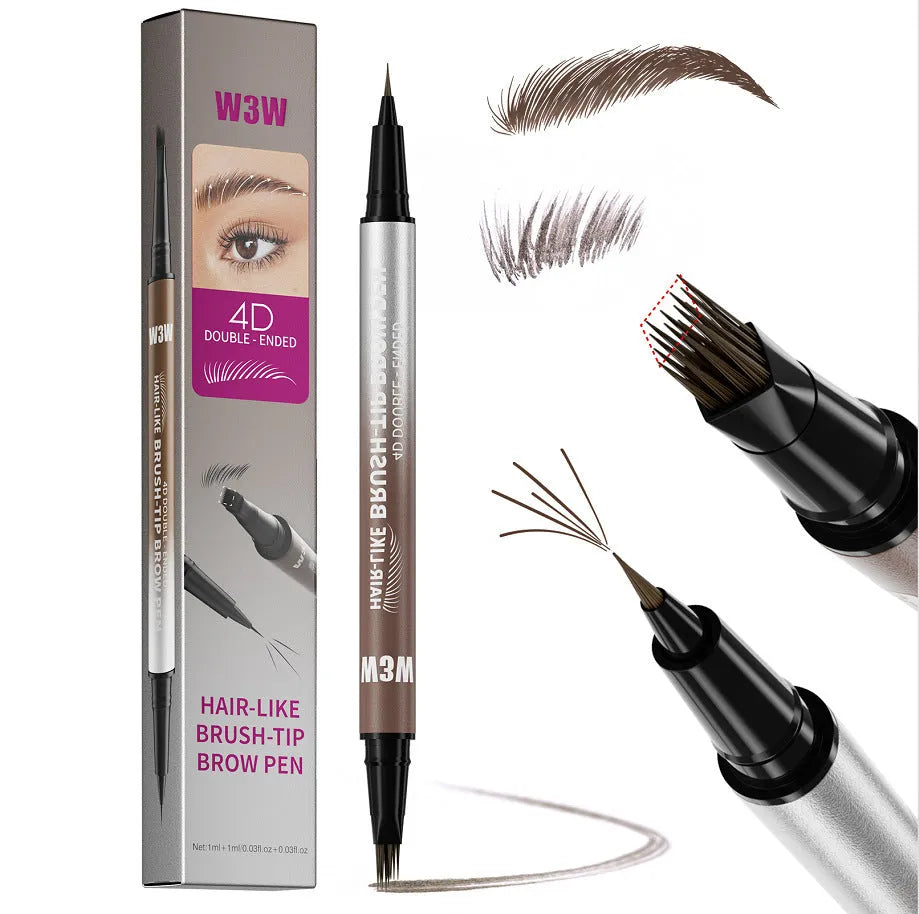 Waterproof sweat-proof smudge-proof double-ended eyebrow pencil with powder sponge in black colour