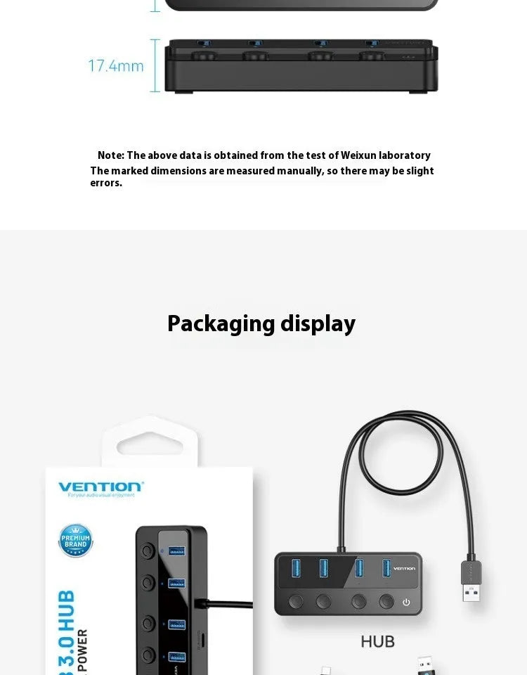 Vention USB 3.0 4-port extender docking station with 1 metre cable, multi-interface plug