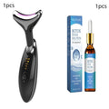 EMS thermal electric neck massager device with LED lights for wrinkle reduction and skin tightening.