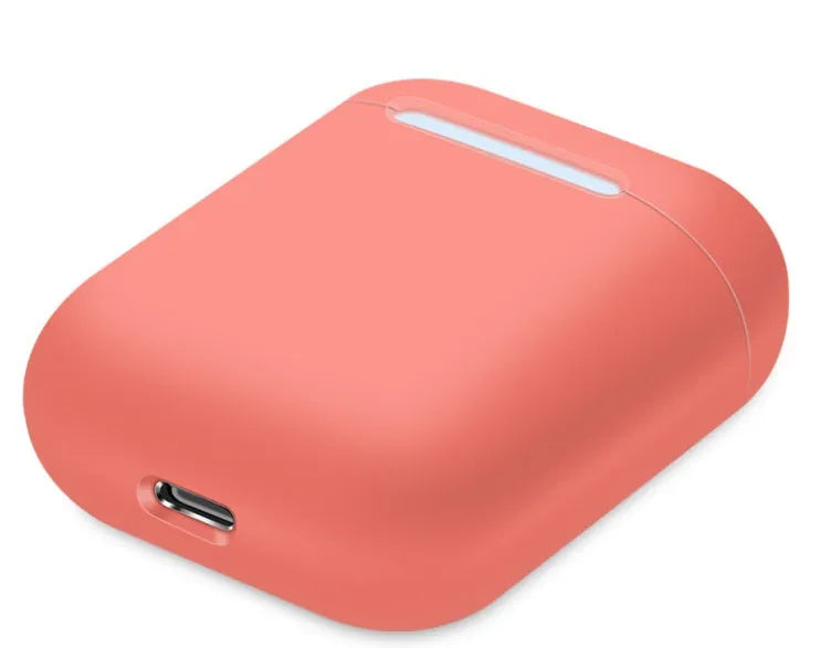 Split-shell silicone protective case for Apple AirPods charging box in a selection of colours on a plain background.