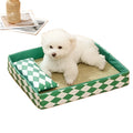 Natural rattan cat bed in blue colour showing woven cooling design for summer use with cats