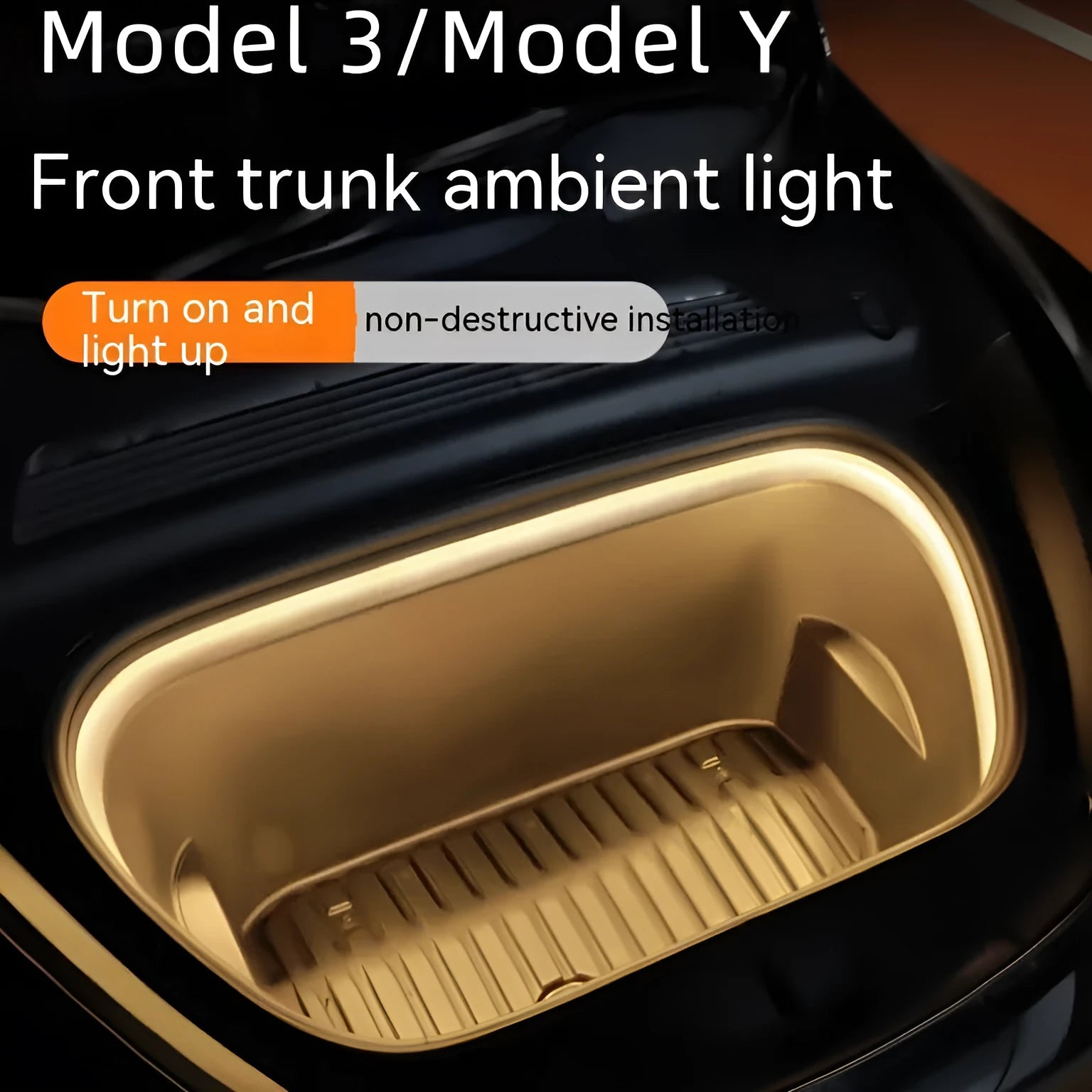 Tesla Model 3/Y front backup box ambience lighting kit with soft silicone light bar in three colour options
